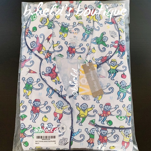 Roller Rabbit Back To School Monkey Polo Pajamas in Multi Medium (M) New NWT - Picture 16 of 17
